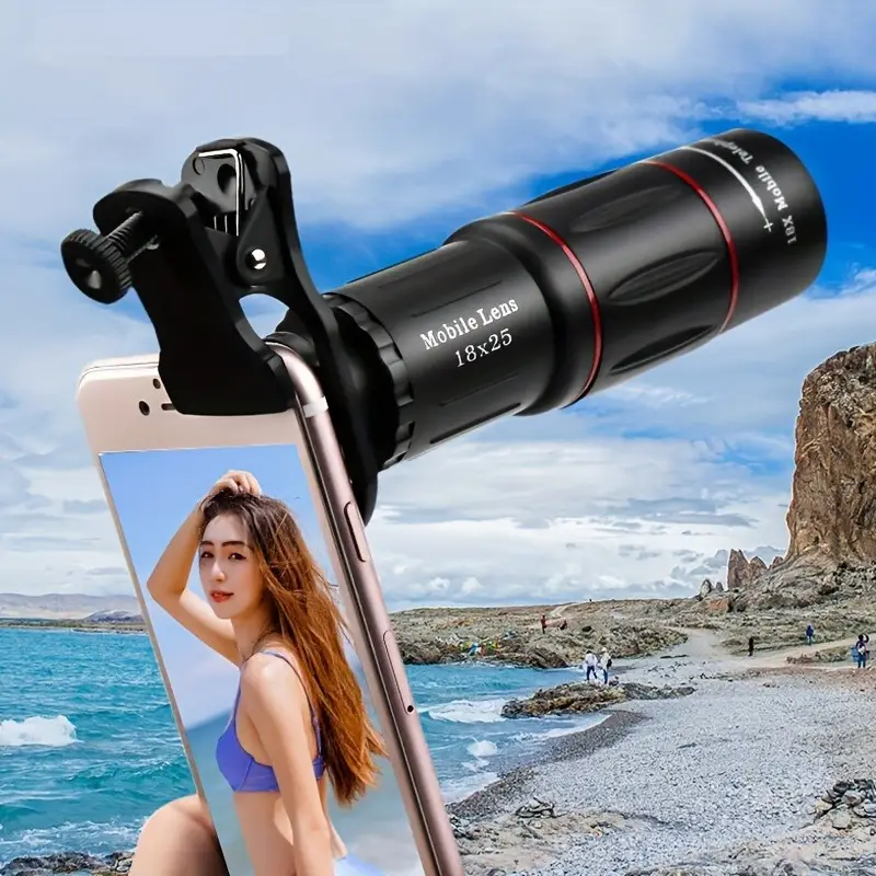 18x optical zoom telephoto monocular lens for smartphones universal clip on camera attachment synthetic rubber exterior compatible with most mobile phones no battery required details 2