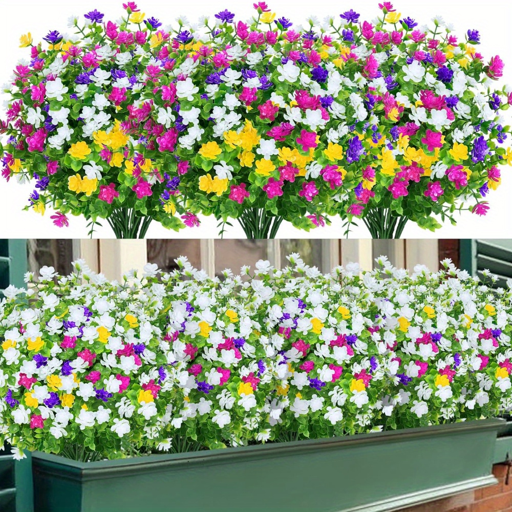 

8 Bundles Artificial Flowers Lifelike Uv Resistant Fake Plastic Flowers Faux Plants For Hanging Planters Outside Porch Window Box Wedding Home Décor - Indoor/outdoor Use