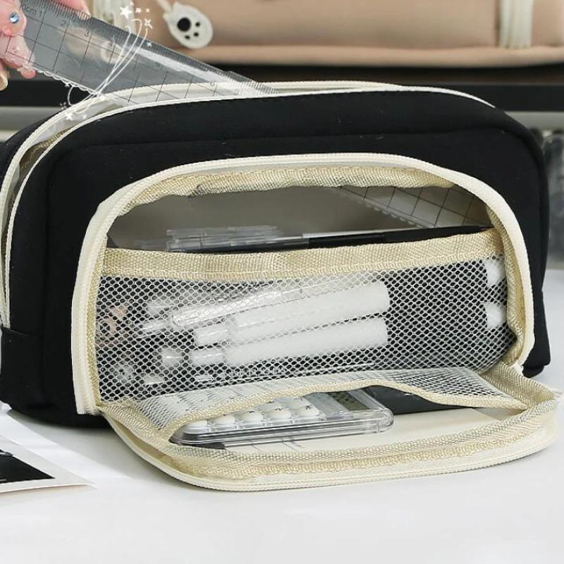 ANGOOBABY Large Pencil Case Big Capacity 3 Compartments Canvas Pencil Pouch For Teen