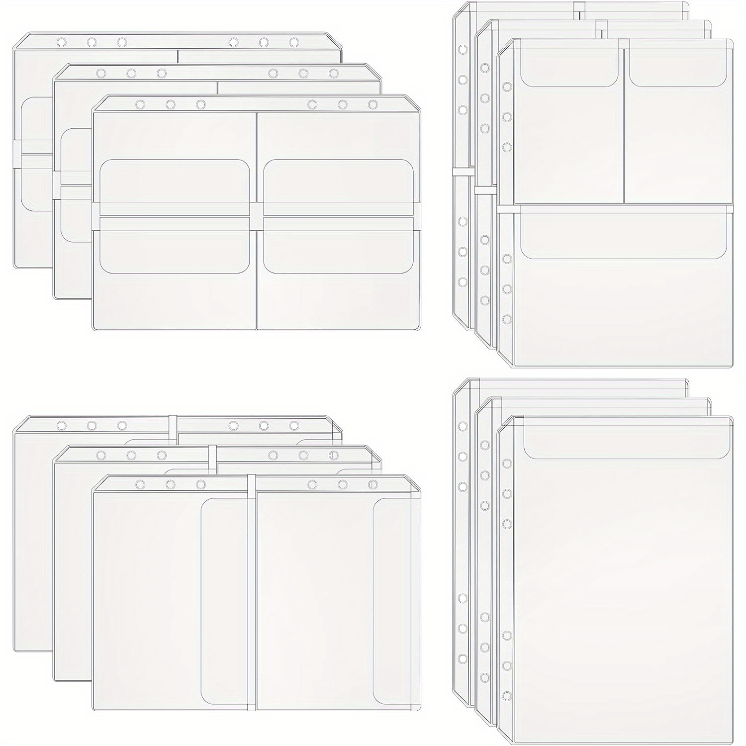 E-shop 12er-Set A5 PVC-Ordnerhüllen, 6-Loch Geldumschlag-Einsätze, Mini-Ordnerfächer für Fotokarten-Aufbewahrung und Organisation