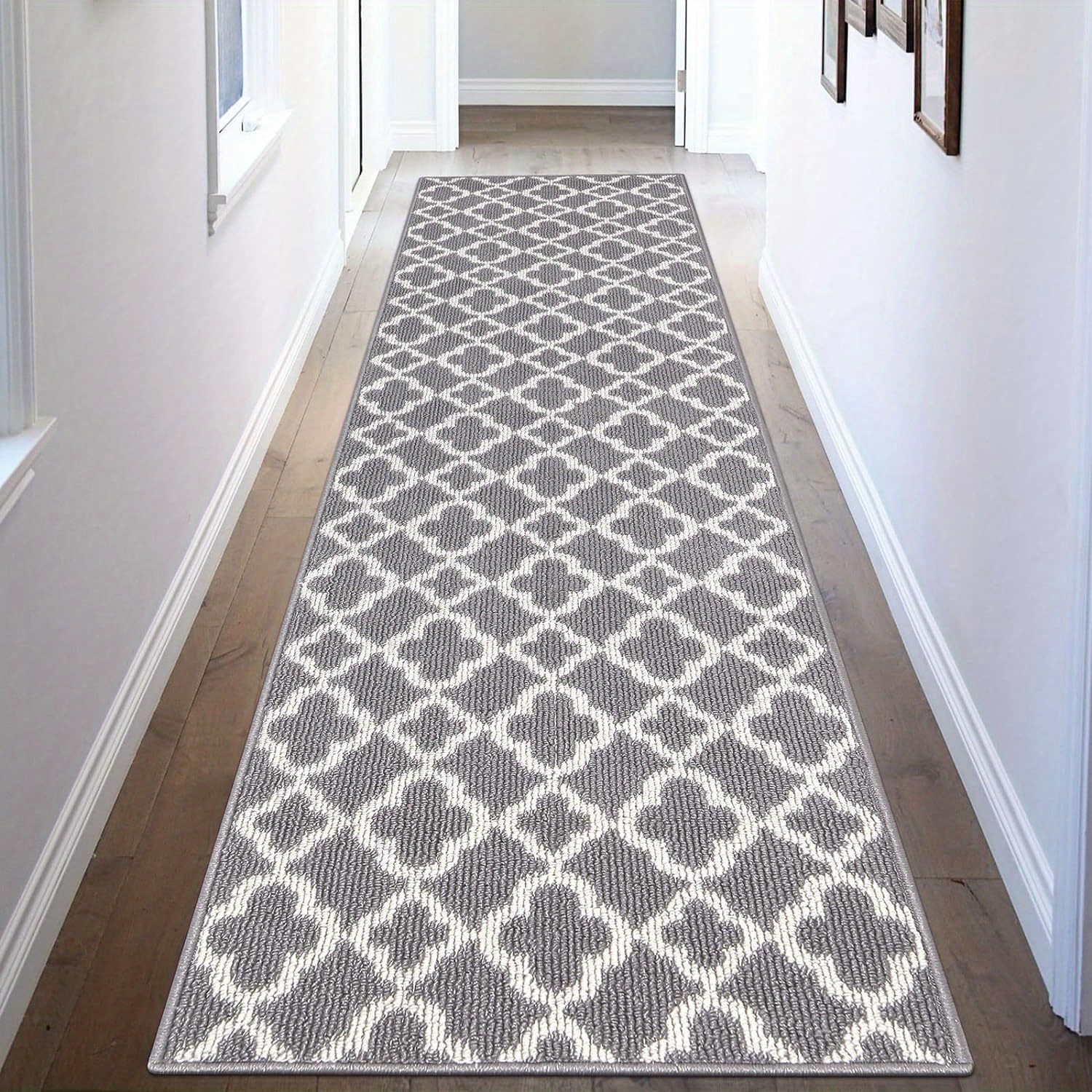 

Chic Moroccan Trellis Long Runner Mat - Non-slip, Machine Washable, Soft Textured Polypropylene Floor Mat For Hallway, Kitchen, Entryway, Bathroom - Elegant Black & , Bathroom Mat