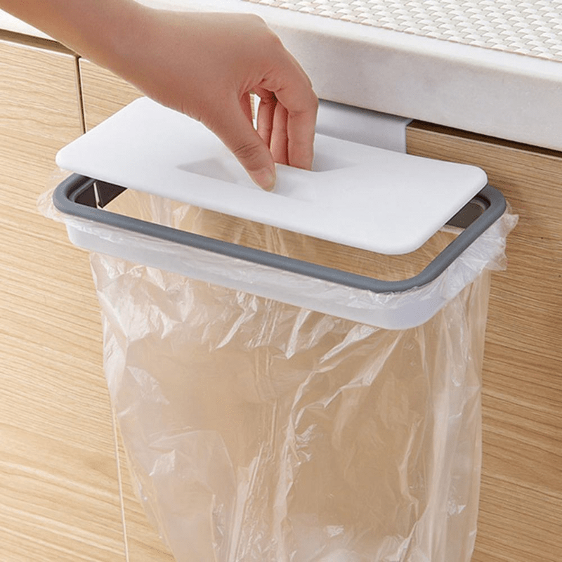 

1pc Portable Garbage Bag Holder With Lid - Hanging Trash Storage Rack For Kitchen, Bathroom, And More - , - Organized And Clean