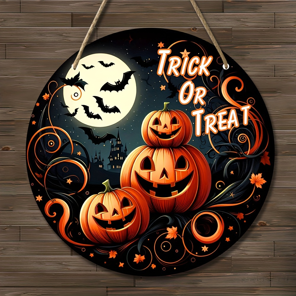 

Vintage Halloween Witch & Pumpkin Wooden Sign - Rustic Round Wall Decor For Front Door, Porch, Living Room, Bedroom - No Power Needed