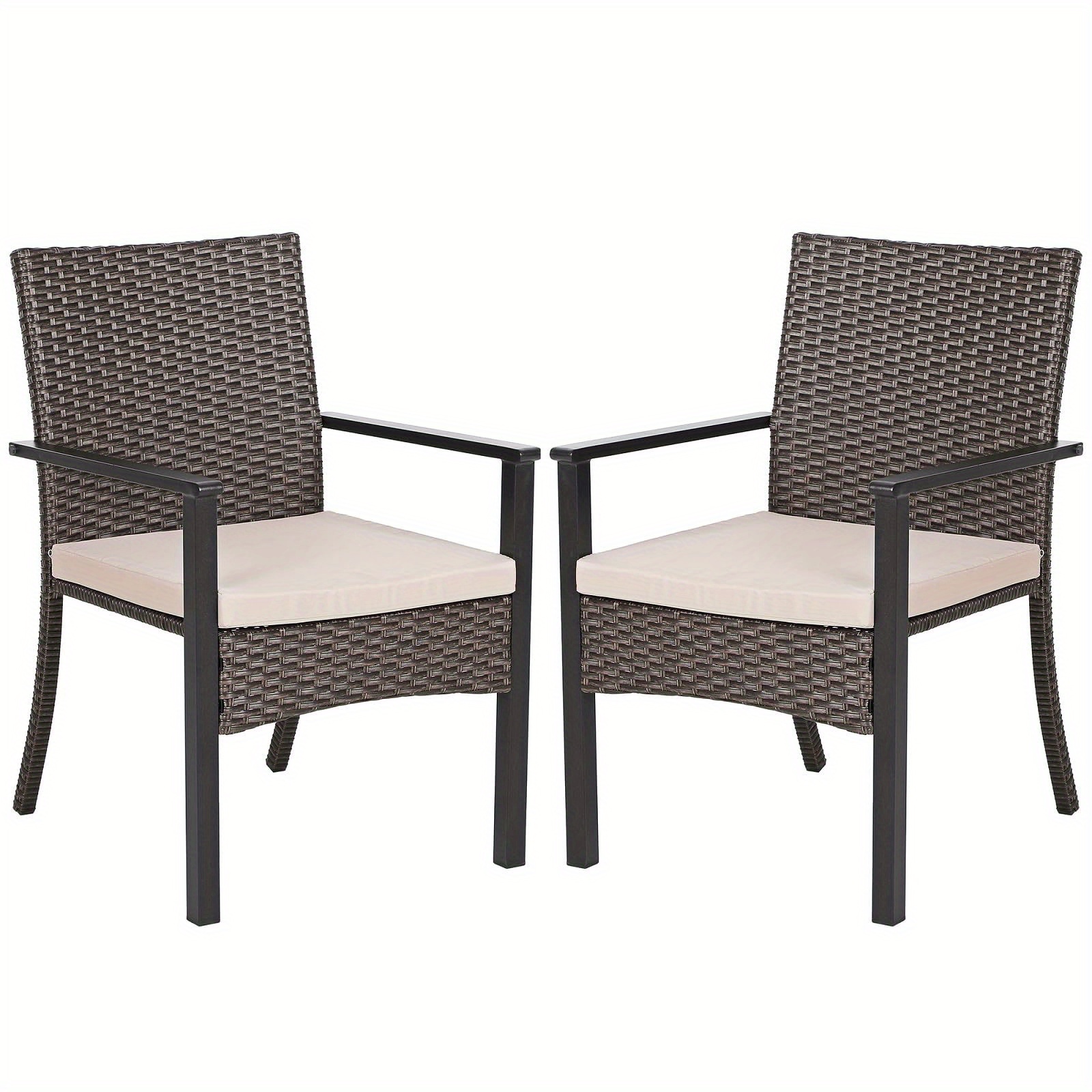 

Patio Chair Set Of 2 With Cushions, Rattan Wicker Outdoor Dining Chairs Armchairs Mid Back Clearance For Porch Backyard, Max Bearing Capacity: 330 Lbs