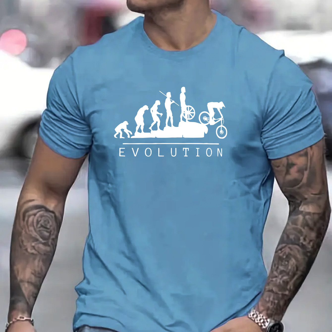 

T-shirt à manches courtes et col rond pour homme, imprimé graphique cycliste évolutif, t-shirt tendance d'été, haut décontracté, confortable et polyvalent pour un usage quotidien.