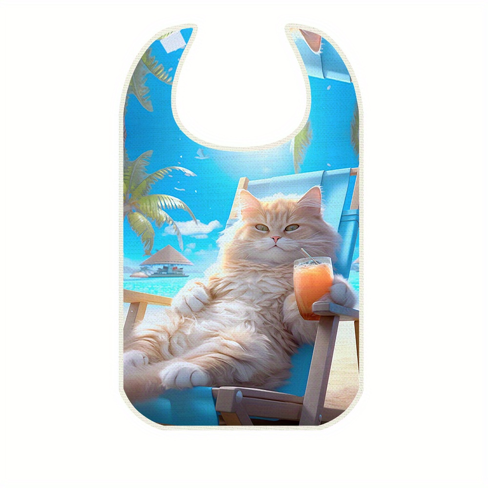 TEMU 1 pièce Bavoir pour adulte à motif de chat en vacances, Serviette baveuse pour adulte, Vêtement de , Bavoir