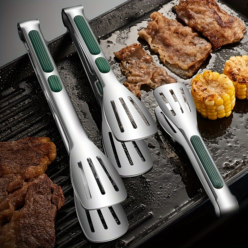 

1pc Stainless Steel Bbq Tongs, Non-slip Grip, Food Contact Safe, Meat Salad Bread Serving Clip For Grill Buffet Cooking Kitchen Accessories