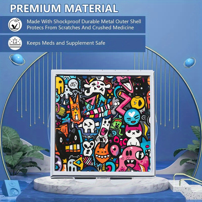 Graffiti Pattern Square Pill Box