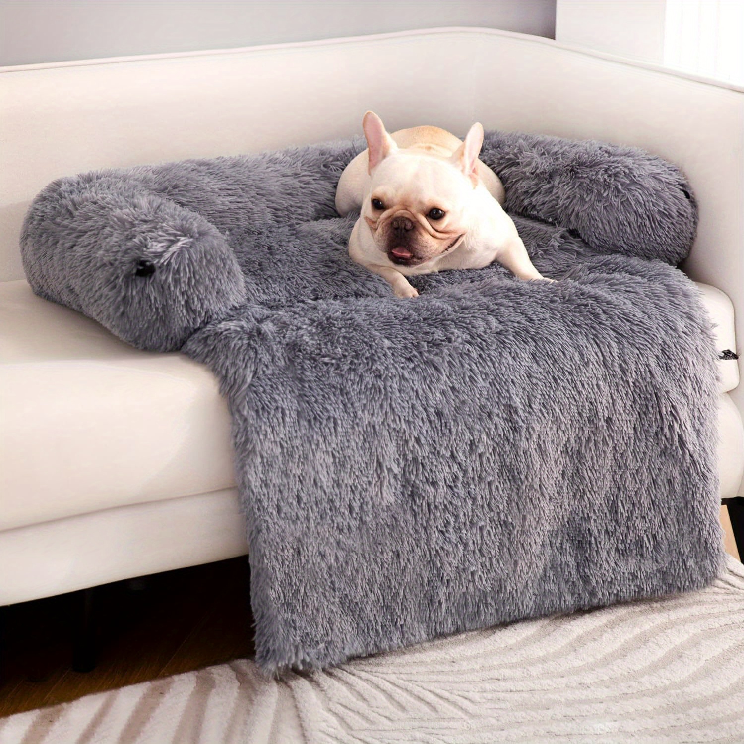 

1pc 4 In 1 Calming Dog Bed Mat - Pet Couch For Furniture Protector With Removable Washable Cover, Waterproof Anti-slip Fluffy Plush Dog Sofa Bed