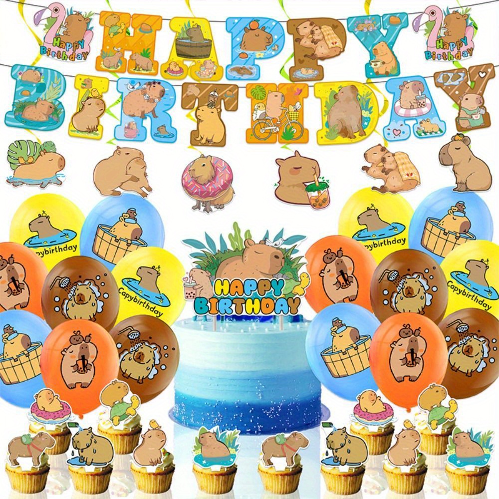 

Animal Themed Birthday Decorations: Capybara Cartoon Happy Birthday Banner, Cute Party Decor, Photo Props, And Celebration Accessories