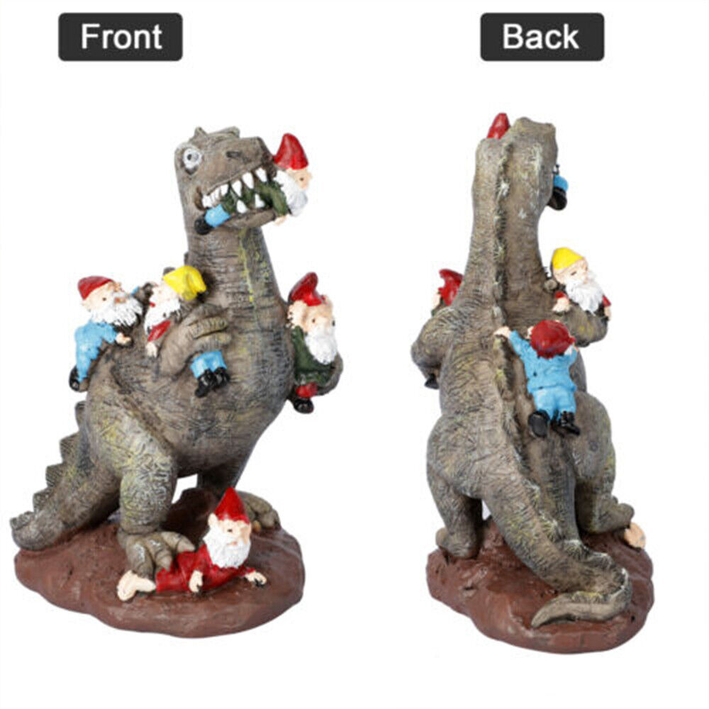 

Funny Dinosaur Eating Gnome Statue Yard Art Resin Craft Home Garden Patio Decor