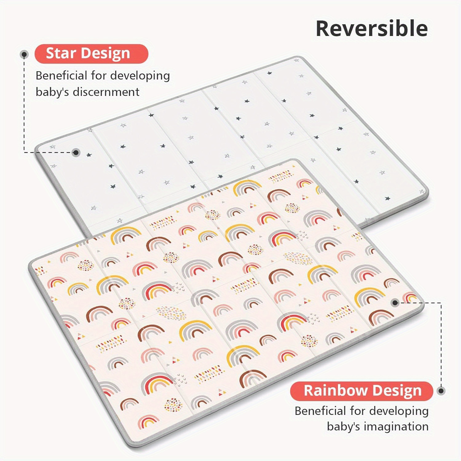 1pc play mat 0 6 inch thick waterproof foam reversible portable floor mat 50x50 inch dual patterns rainbow stars   design safe pe material ideal for christmas thanksgiving gift details 4