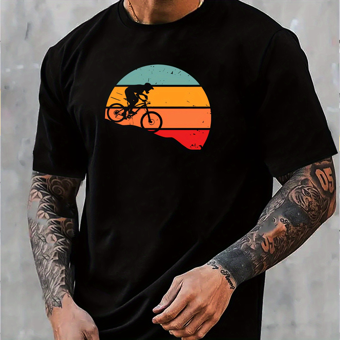 

Retro Mountain Bike Men's Crew Neck Short Sleeve Tees, Summer Trendy T-shirt, Casual Comfortable Top For