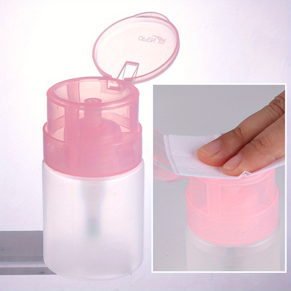 

Leak-proof Push Down Dispenser Bottle - 100/200ml, Pink, Durable Plastic, Ideal For Nail Polish Remover & Makeup Storage