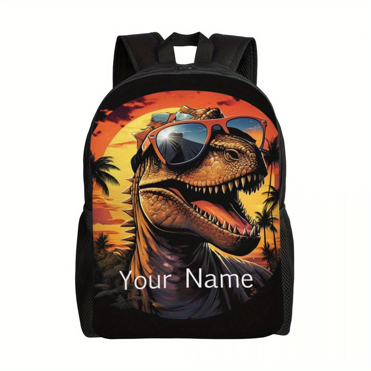 

Dinosaur & Sunset Patten Backpack, Personalized Travel & School & Commuting Backpack - Add Your Text, Durable & Unique Backpack, Ideal For Men & Women