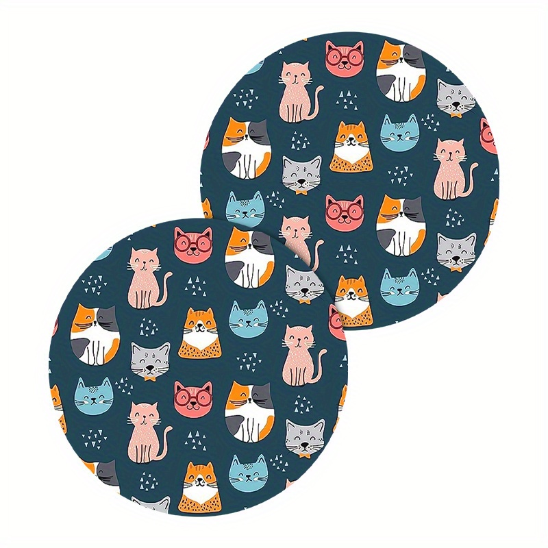 

2-pack Leather Cat Coasters - Cute Cartoon Cat Pattern, Anti-slip, Thermal Insulation Beverage Mats For Kitchen, Bar, Cafe, Office, Car, Home Decor, Gift