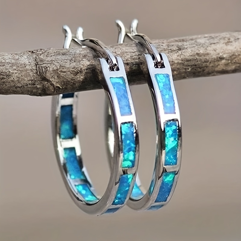 

Jewelry Fashion Fine Women Gifts Vintage Bohemian Opal Decorated Hoop Earrings