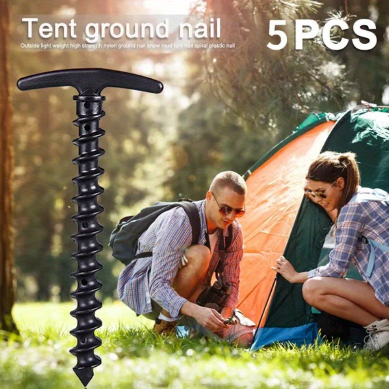 

5 piquets de tente en nylon, ancrages au sol en spirale légers pour le camping, la pêche et les activités de plein air - Clous de fixation en polyamide durable pour une installation de tente sécurisée