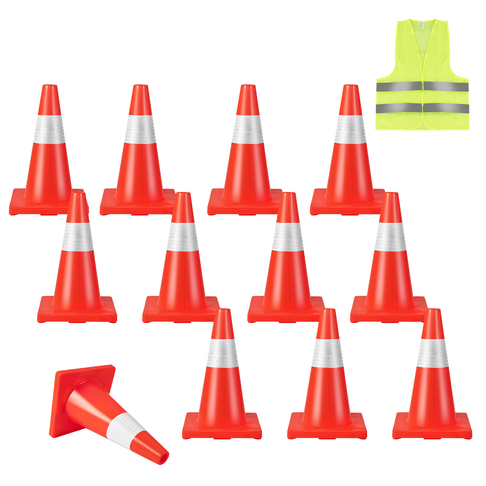 

12 Pack 18" Parking Cones W/reflective Collars Safety Vest