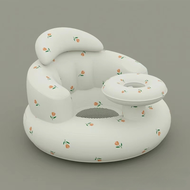 inflatable kids training seat with slip   cushioned bath meal chair with blue floral pineapple patterns built in tray durable easy clean material safe toddler product for feeding     white baby chair ideal christmas halloween gift Product details 2