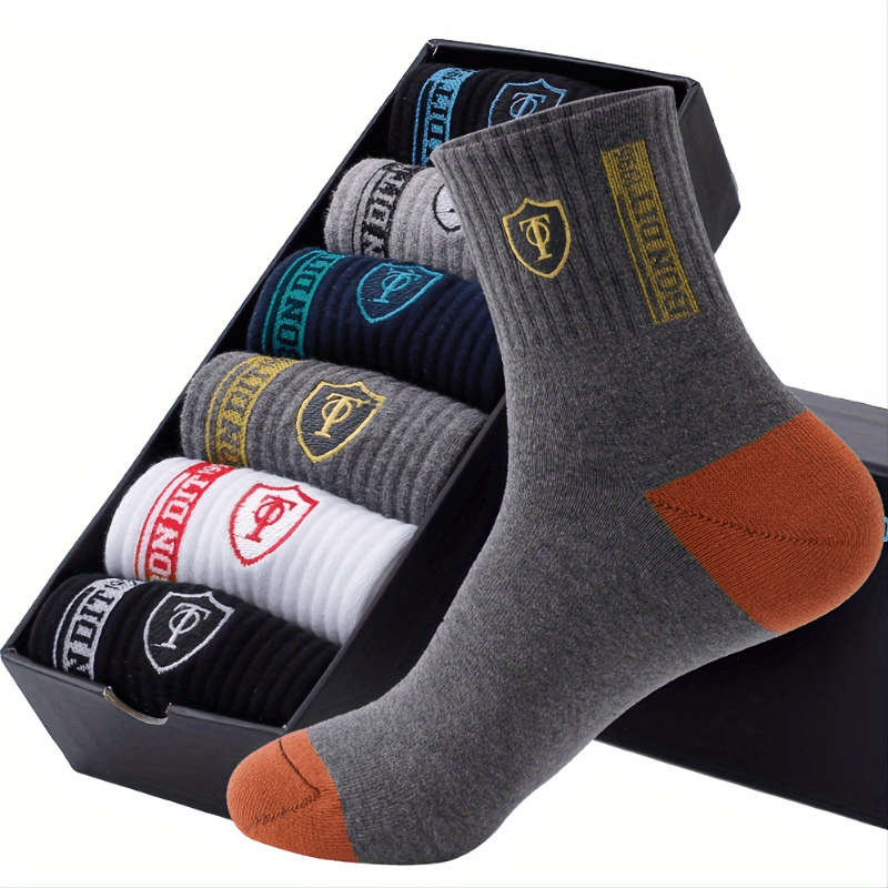 TEMU 6 Pairs Of Athletic Cotton Absorbent Sweat Socks With Embroidered For Men, Ankle Socks () Socks For Men Socks For Men