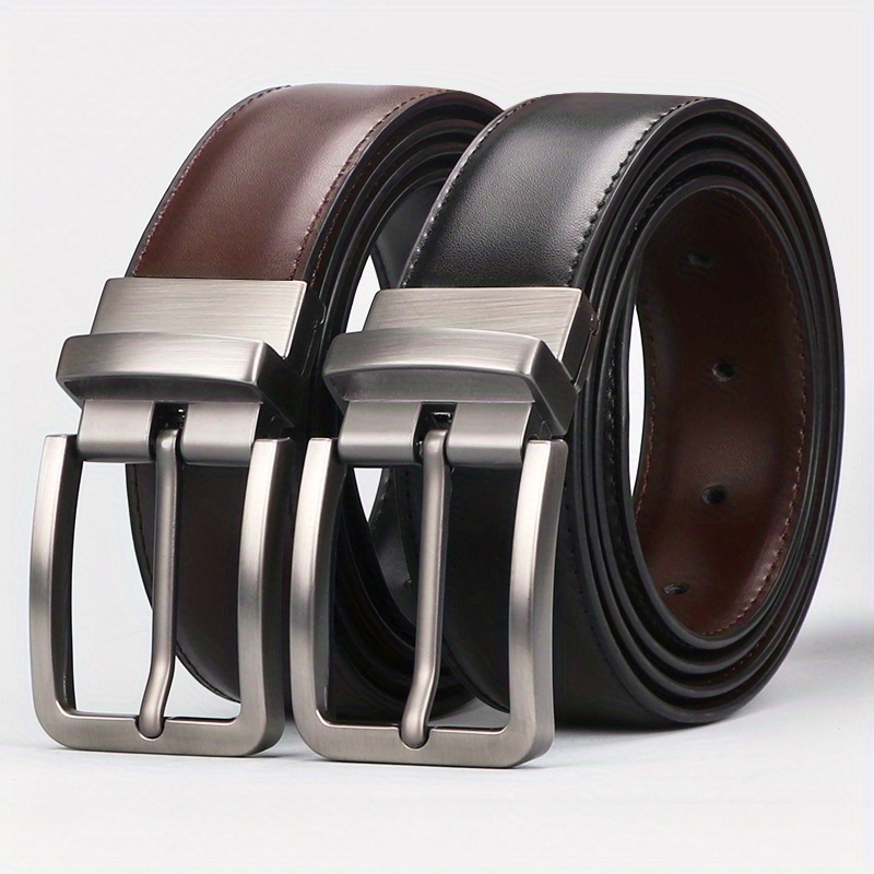 

1pc Men's Leather Reversible Belt, Rotate Black Buckle