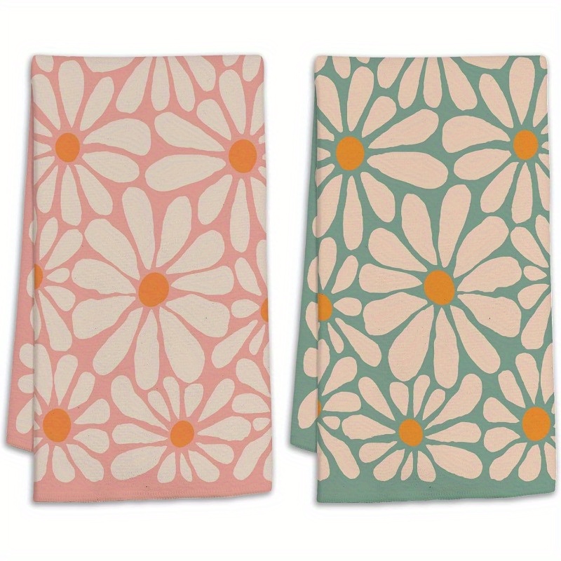 

Retro Abstract Daisy Kitchen Towel Set: Soft, Absorbent, Decorative Towels, 18x26 Inches, Machine Washable, Contemporary Design, Perfect For Cooking And Housewarming Gifts