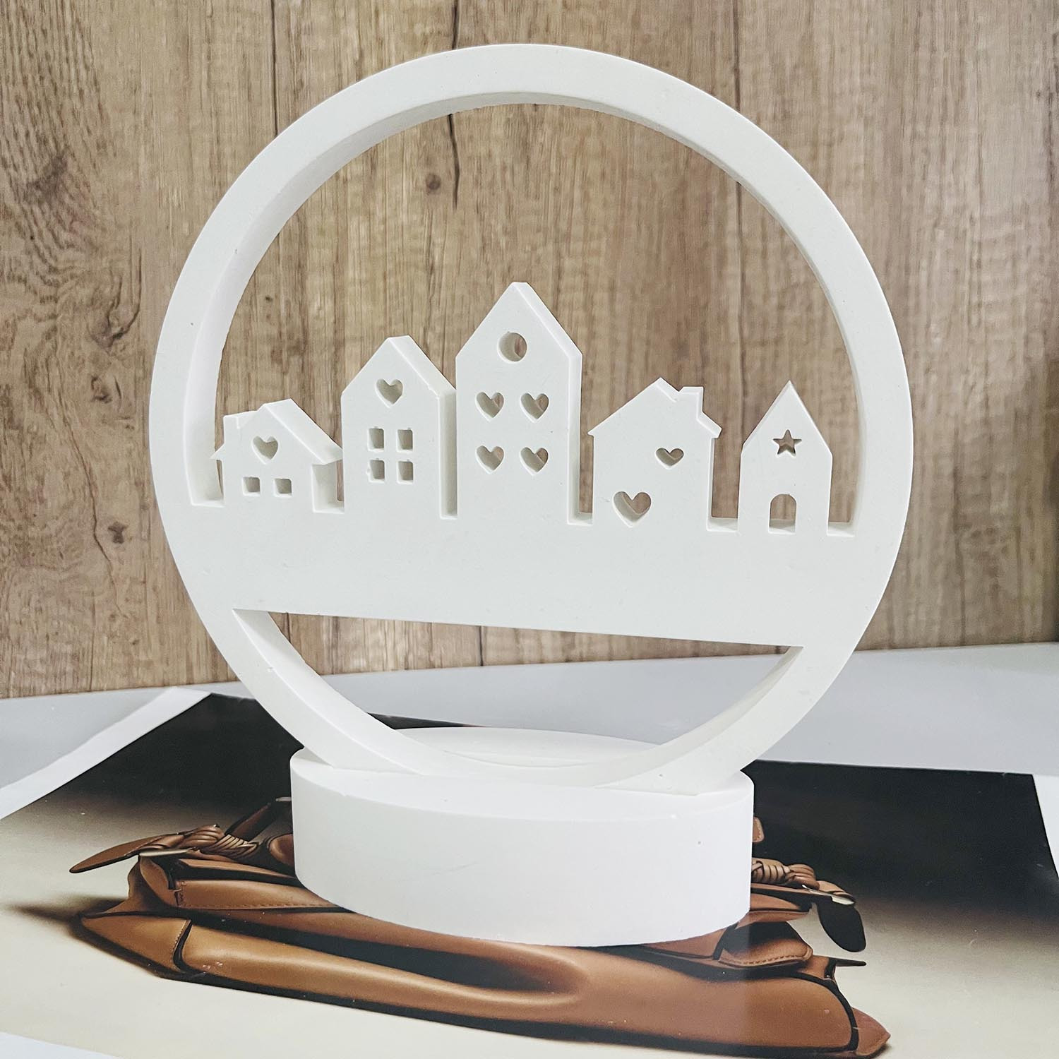 

For Casting, Decorative House And Building Designs With Base, Irregular Shape Diy Craft Pendant & Aromatherapy Plaster Molds