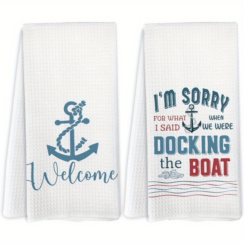 

2-piece Nautical Kitchen Towel Set - Woven Polyester Blend, Contemporary Style, Space Theme, Soft Dish & Hand Towels For Boat Owners - Machine Washable, Oblong 18x26" Anchor Decorative Tea Towels