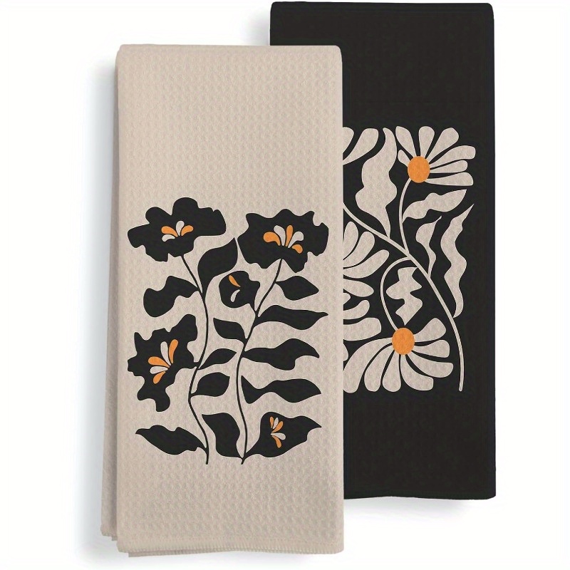 

Bohemian Chic 2pcs Kitchen Towel Set - Ultra Soft Polyester Blend, Black & Design, Machine Washable, Perfect For Cooking & Dining Decor Dish Towels For Kitchen Kitchen Towels And Dish Cloths