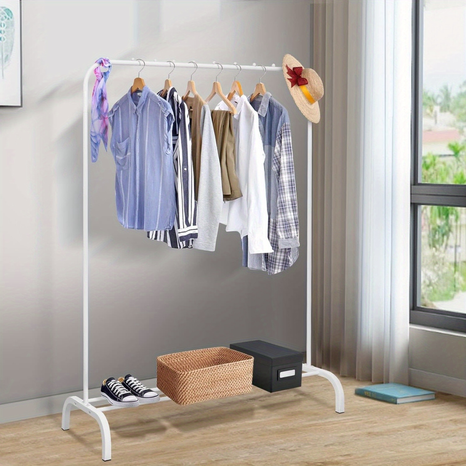 Image of Clothes Rack Free-standing Clothes Hanger Drying Rack Metal Bedroom Clothes Rail With Lower Storage Shelf Shoe Rack Coat Rack For Bedroom 146 X 110 X 40cm (black)