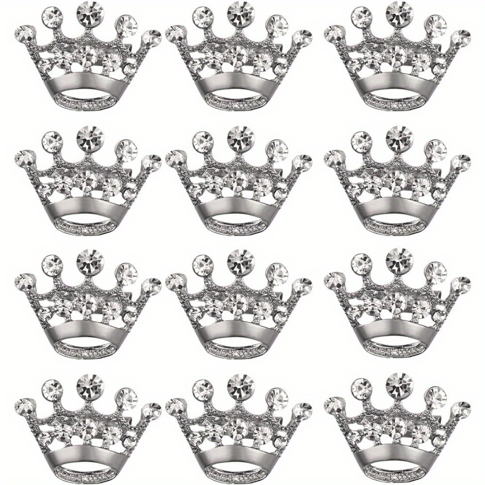 

12pcs Elegant Silvery Crown Brooch Pins With Sparkling Rhinestones - Perfect For Weddings, Valentine's Day & Pageants | Fashionable Tiara Corsage Accessories