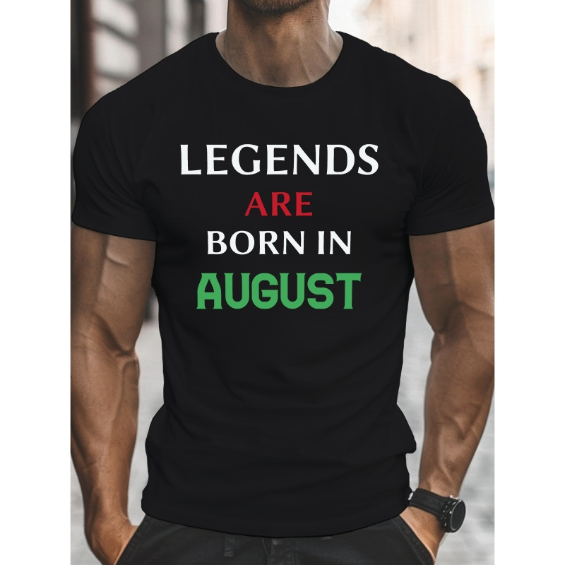 

' Legends Are ' Print Men's Crew Neck Short Sleeve T-shirt, Slightly Elastic, Summer Casual And Breathable Top For Outdoor Fitness & Daily Commute