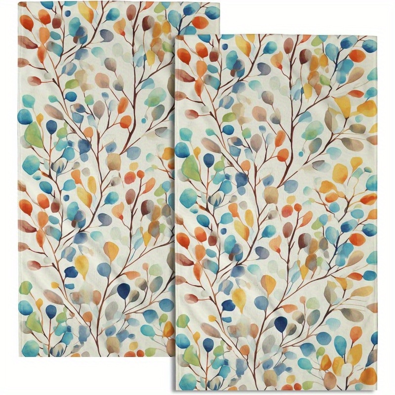 

2-piece Bohemian Spring Leaf Design Hand Towels - Ultra Soft, Absorbent Polyester Blend For Kitchen & Bathroom Decor, 18x26 Inches Hand Towels For Bathroom Decorative Bathroom Towels