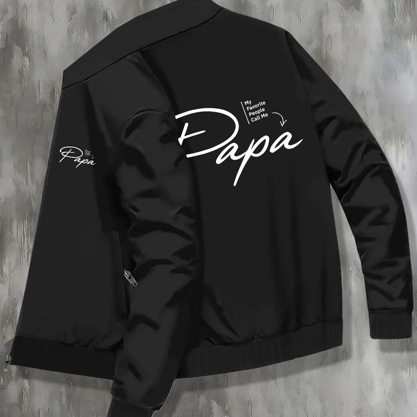 

Men's Plus Size Lightweight Jacket With " People Papa" Print, Casual College Style Zip-up Outerwear, Ideal For Father's Day