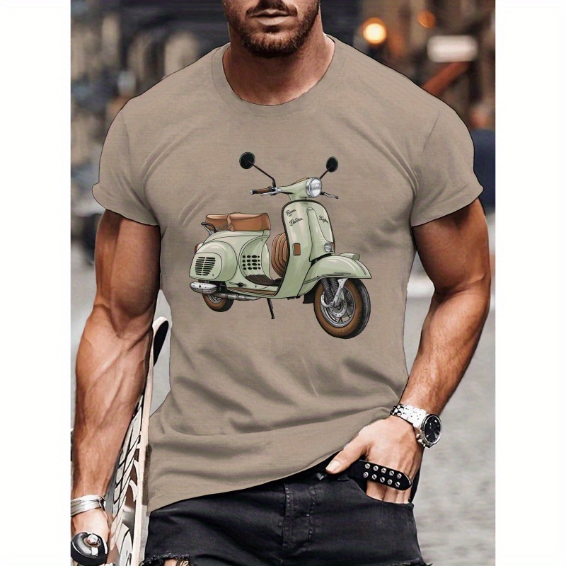 

T-shirt ras du cou à manches courtes pour homme avec imprimé graphique de scooter vintage, T-shirt tendance, haut décontracté, confortable et polyvalent pour l'été