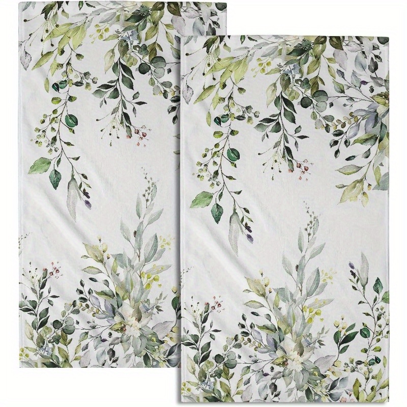 

2-pack Eucalyptus Hand Towels, Super Soft Absorbent Polyester Blend Dish Cloths, Contemporary Woven Floral Kitchen Towels, Oblong Shape, Machine Washable For Bathroom, Hotel, Gym, Spa - 18x26 Inches
