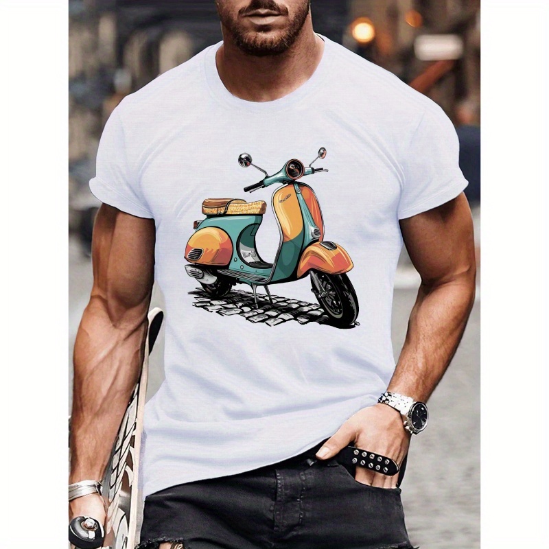 

Scooter Vintage Print Tee Shirt, Tees For Men, Casual Short Sleeve T-shirt For Summer