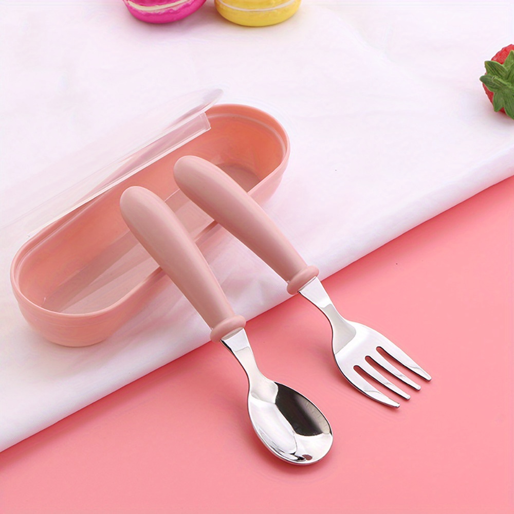 Food Grade Utensils, Stainless Steel Cutlery Set With Storage Box, Round Handle Cute Tableware
