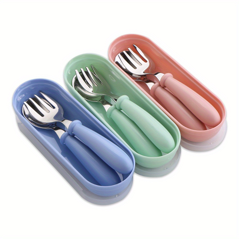 

Bpa-free Stainless Steel & Cutlery Set With Round Handles - Includes Fork, Spoon & Storage Box