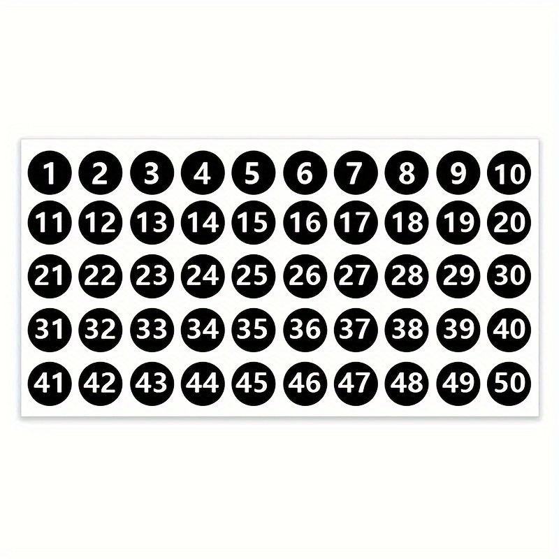 Waterproof Numbered Labels | Strong Stickers For Office & Home Organization | Durable, Easy-to-read Numbers 1-50 | Pack Of 6 Colors | Ideal For Diy Projects & Daily Use, Waterproof Stickers