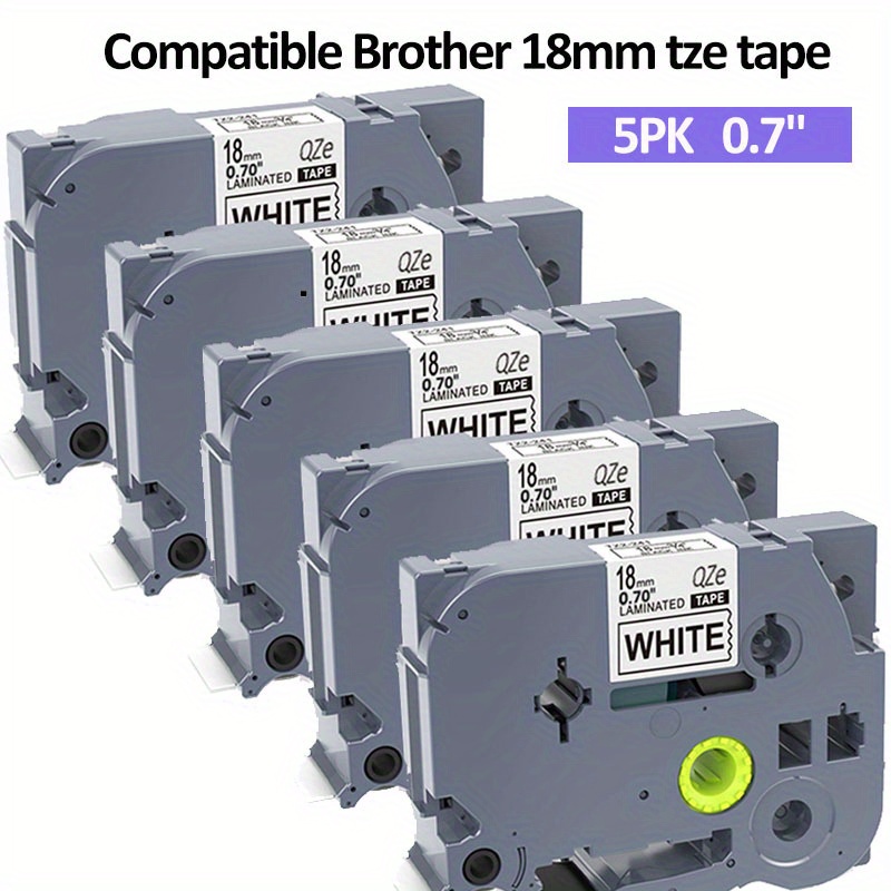TEMU 5-pack Pet Material Label Maker Tapes Compatible With Brother Ptouch, 18mm X 8m, Laminated White For Ptd400 Ptd600 Series