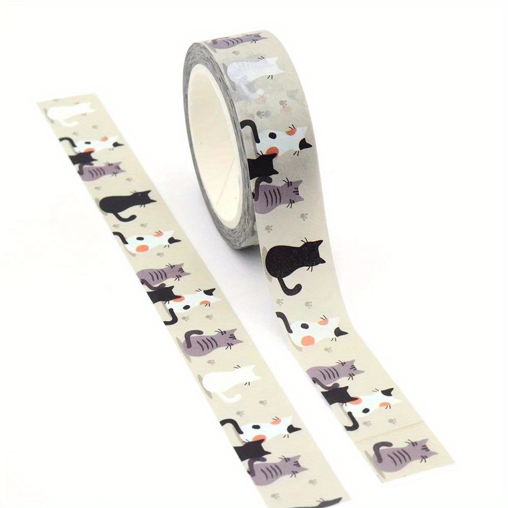 TEMU Cute Black & White Cat Washi Tape, 15mm X 10m - For Diy Crafts And Office Supplies