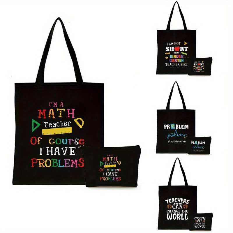 Canvas Teacher Tote Bag Makeup Pouch Set Humorous - Temu