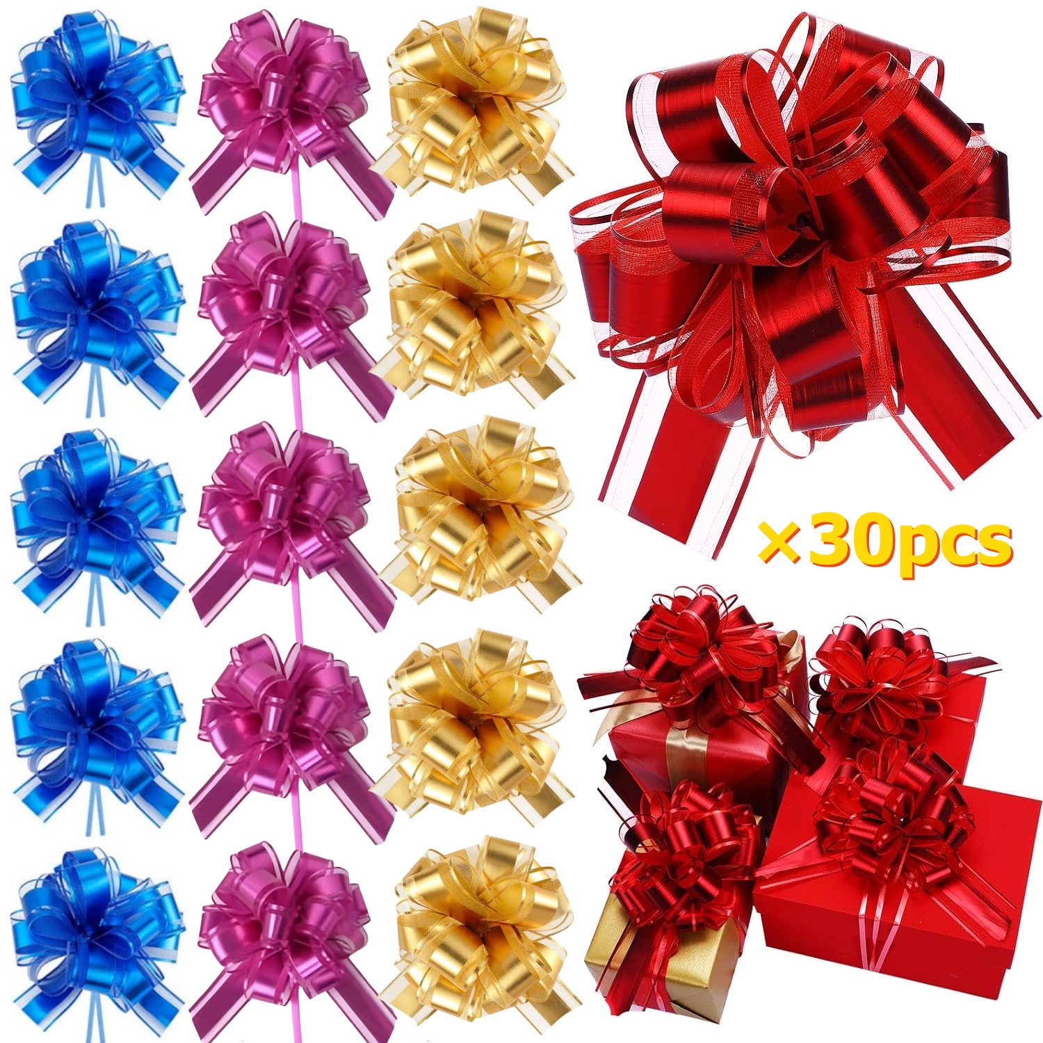 

7 Inch Pull Bow Gift Wrapping Pull Bow Ribbon Pull Bows For Christmas Wedding Baskets Valentine's Day Bows Multicolor Ribbon Bow For Gift Wrapping