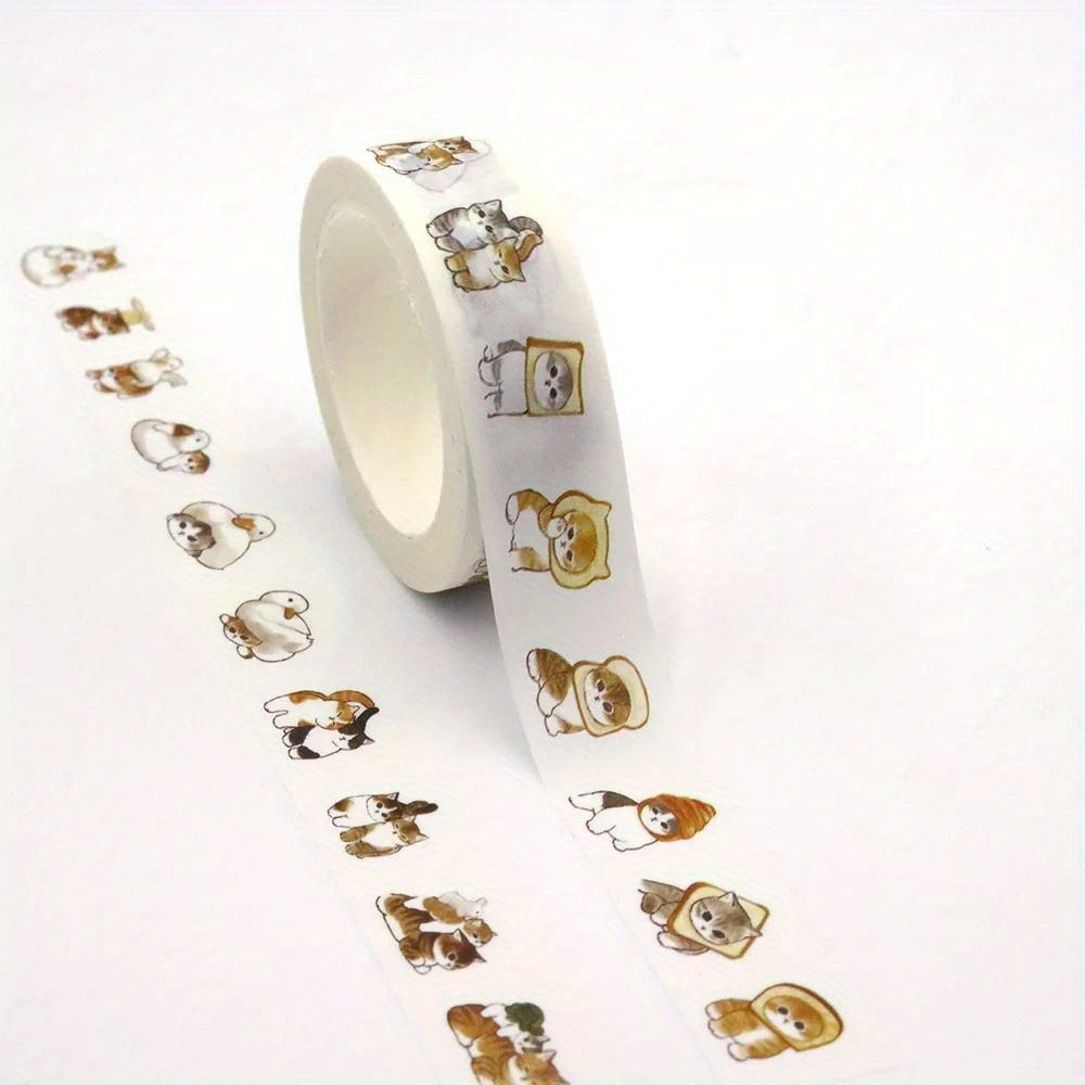 

1pc Cute Cat And Dog Washi Tape 15mm X 10m, Adhesive With Pet Designs For Scrapbooking, Diy Projects, And Office Supplies – Major Material: Paper