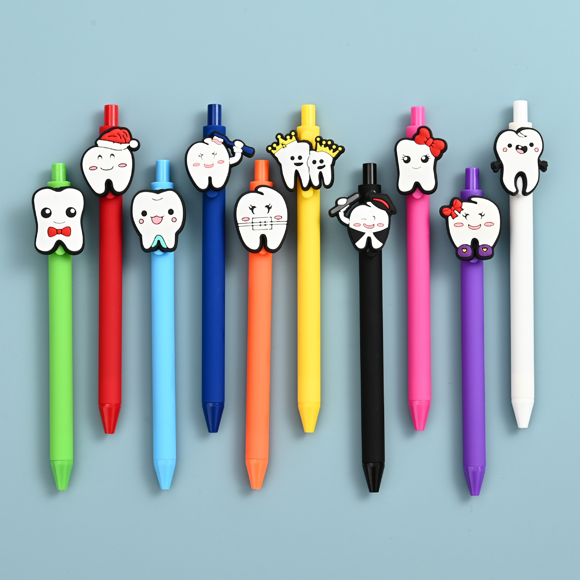 

5pcs Nurse & Tooth Design Gel Ink Rollerball Pens - Medium Point, Personalized Cartoon Dental-themed Pens, Creative Plastic Writing Instruments With Soft Touch, Assorted Colors