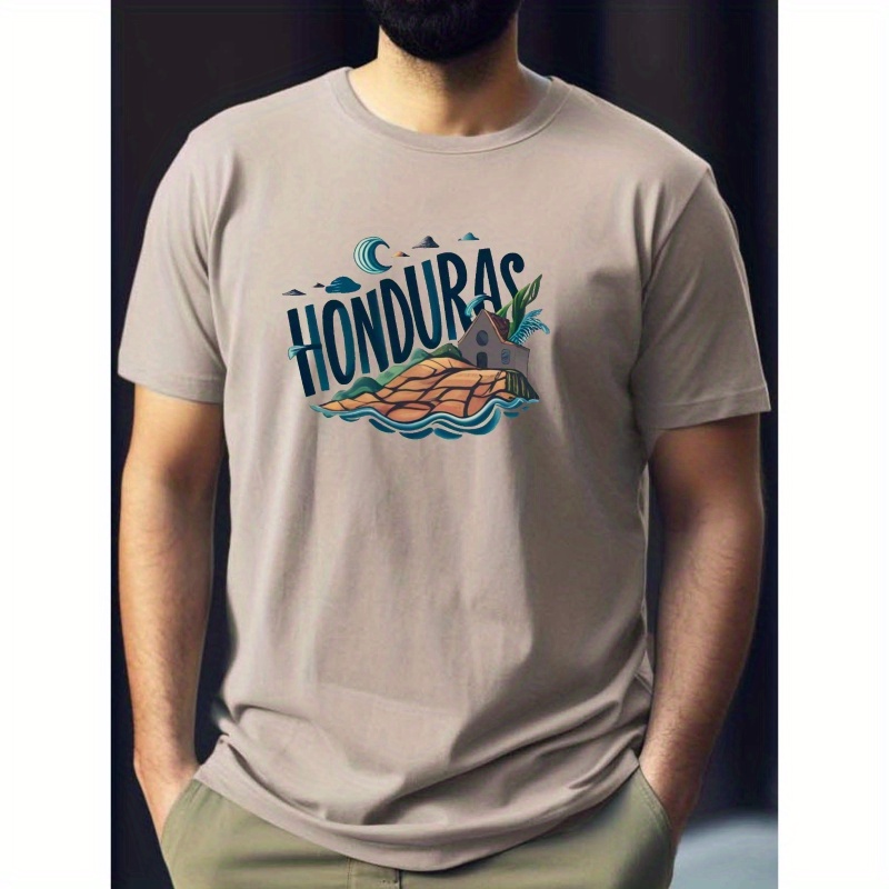 

Honduras In A Sea Print Men's Fashion Comfy Breathable T-shirt, New Casual Round Neck Short Sleeve Tee For Spring Summer Holiday Leisure Vacation Men's Clothing As Gift