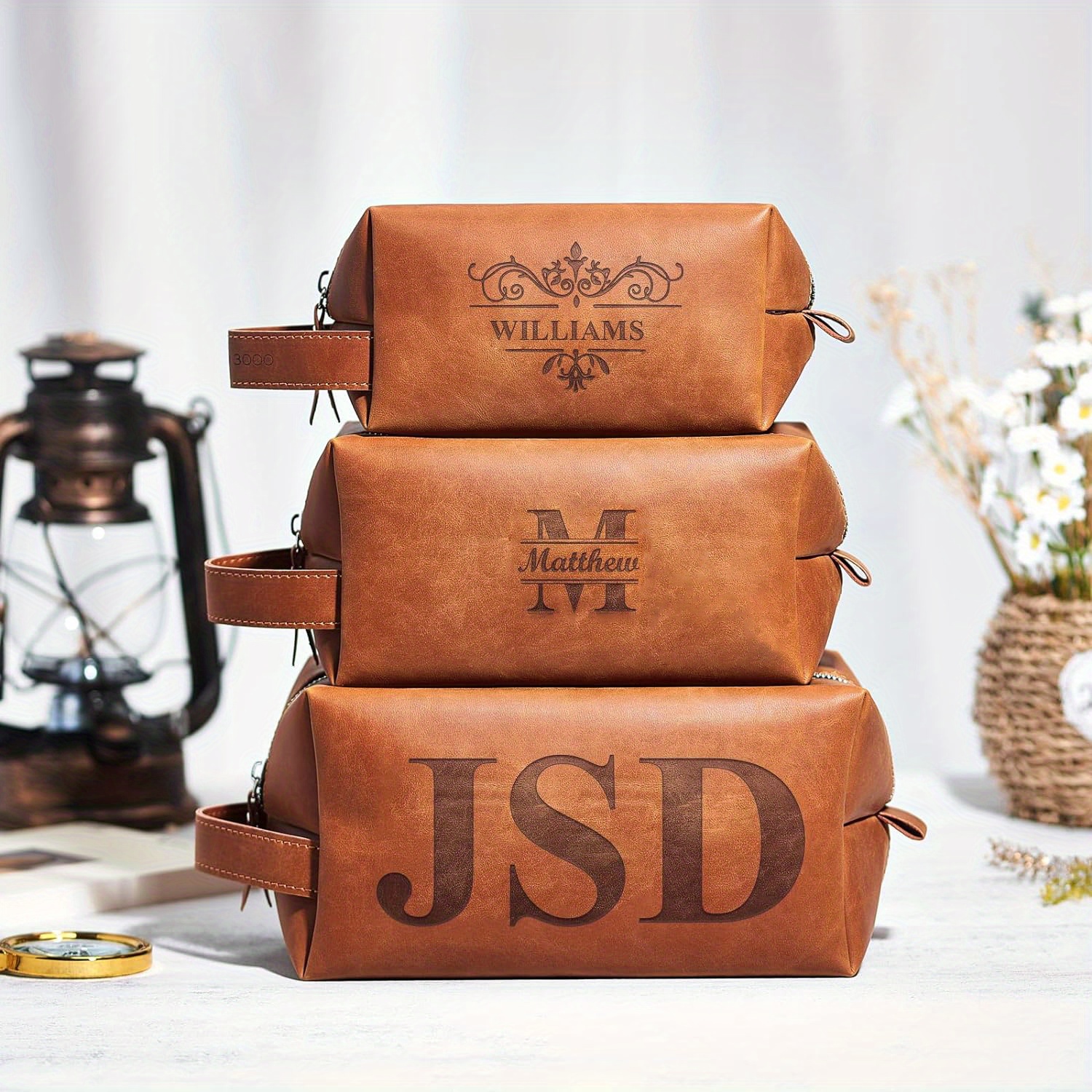 

Personalized Men's Faux Leather Toiletry Bag, Customized Name Portable Dopp Kit, Unique Custom Storage Bag, Personalized Gifts For Father's Day Wedding Gift For Groomsmen Dad Best Man Husband