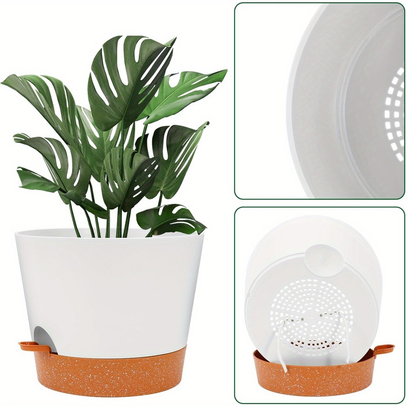 

2 Pack 12 Inch Plant Pots, Planters, Self Watering Pots, Large Plastic Flower Pots With Deep Reservior And High Drainage Holes For Indoor Outdoor Plants And Flowers, White